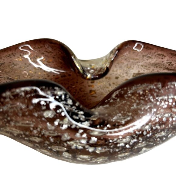 MCM Murano Gold Leaf & Bullicante Amethyst Aventurine Ashtray Folded Bowl - Picture 12 of 16